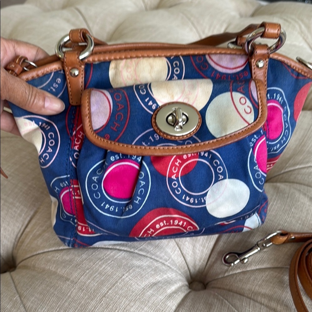 Coach Blue and Pink Shoulder Bag with Signature Design - Picture 5 of 9